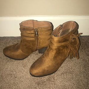 brown booties with frills